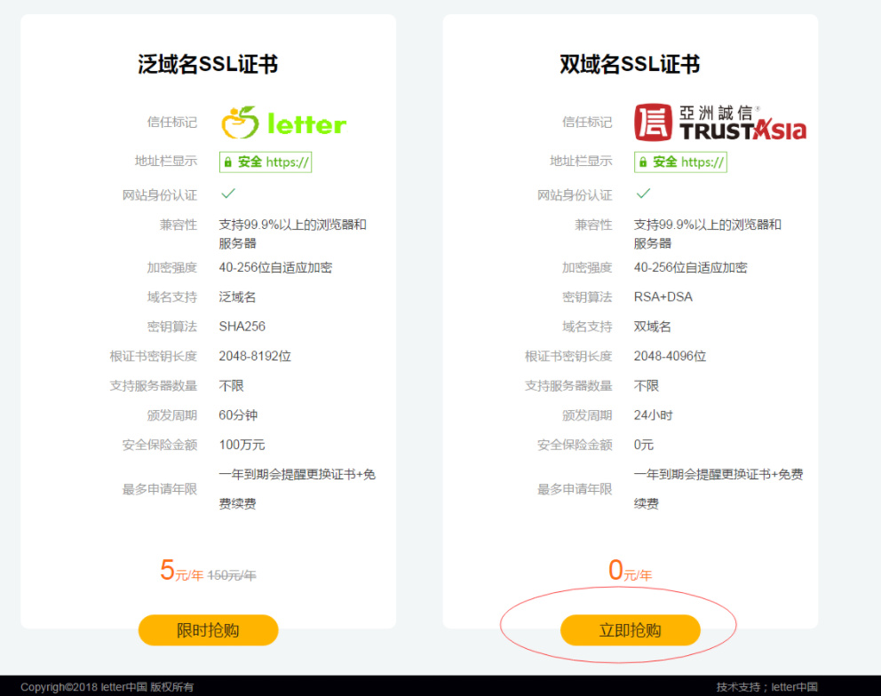 雙域名SSL證書一年