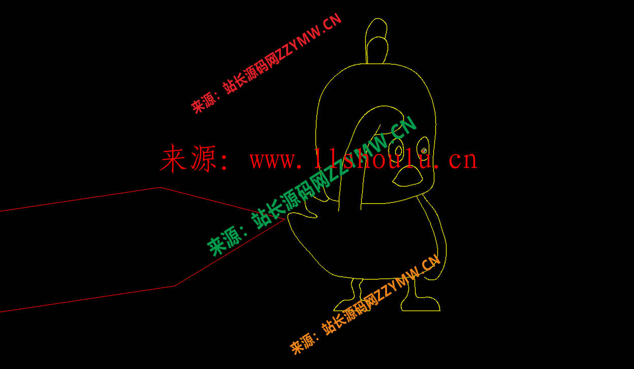 老板我下班了,你要的圖紙在這里（一個人拿著劍指著小黃鴨的cad圖紙模板）