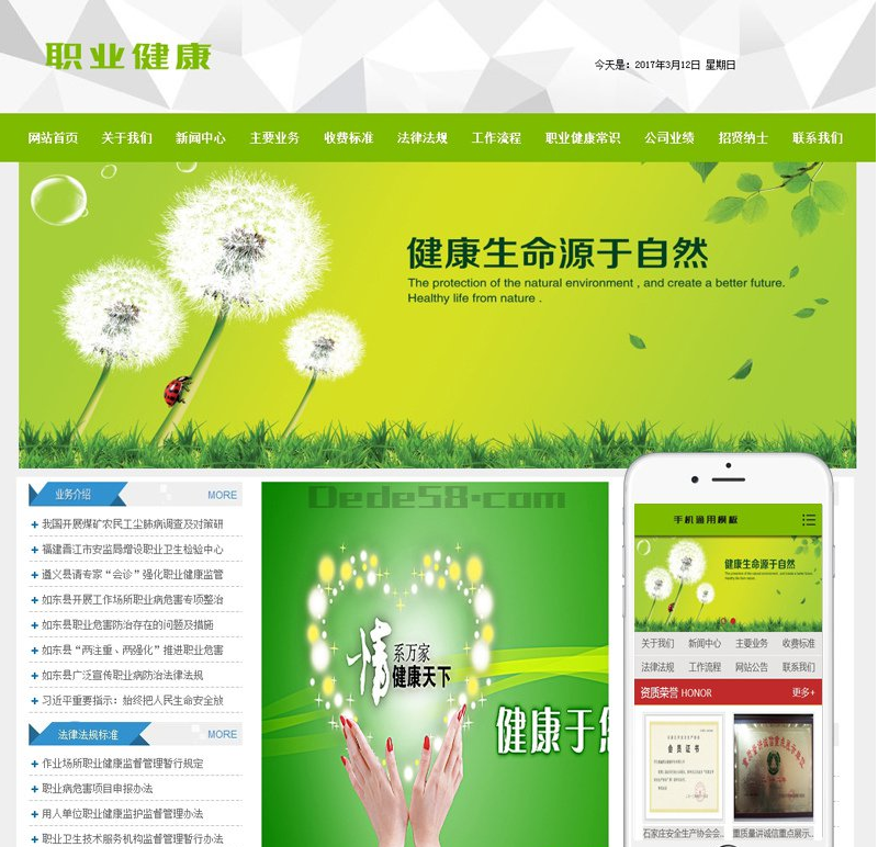 職業健康機構類網站織夢模板帶手機端