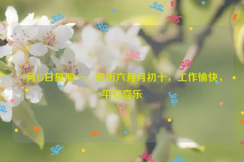 7月15日星期一,農(nóng)歷六月月初十,工作愉快,平安喜樂